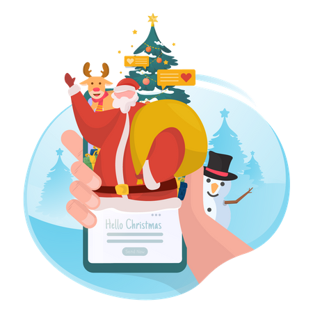 Saludo navideño en el móvil  Ilustración
