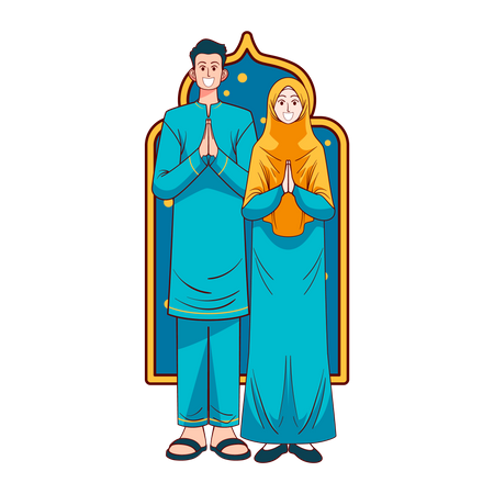 Saludo de pareja musulmana  Ilustración