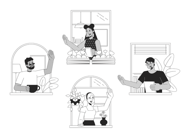 Saludo de vecinos diversos  Ilustración