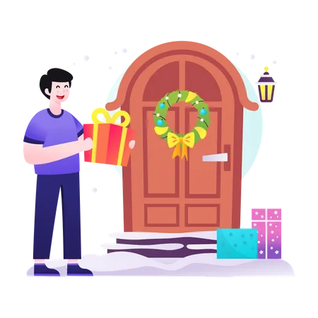 Saludo navideño por el hombre.  Ilustración