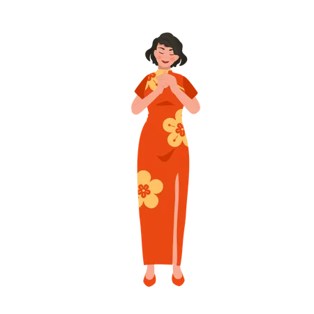 Femme chinoise salue pour le nouvel an lunaire  Illustration