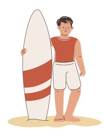 Salva-vidas masculino com prancha de surfe  Ilustração