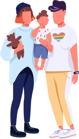 Same Sex Family Flat Color Vector Faceless Characters Generation Z Couple LGBTQ Rights Young Lesbian Women With Child Isolated Cartoon Illustration For Web Graphic Design And Animation Illustration