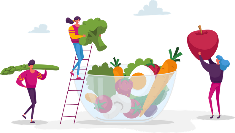 Sammeln veganer Lebensmittel für die Gesundheit  Illustration