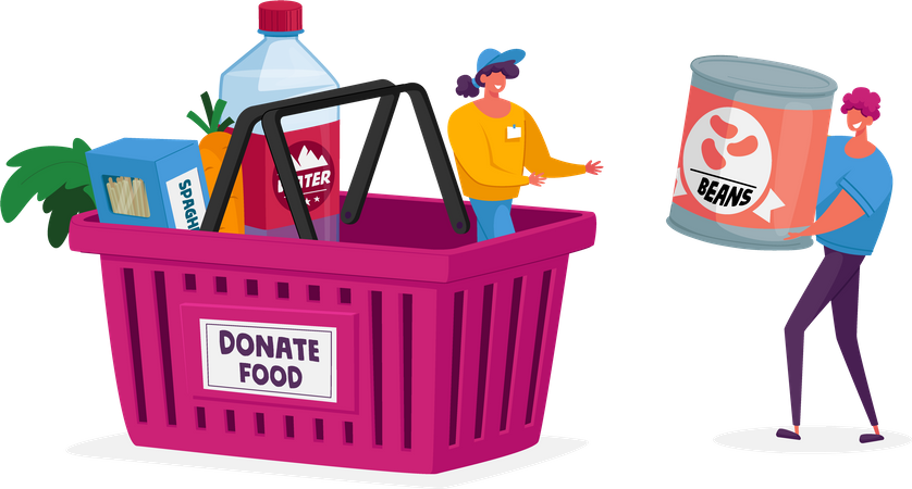 Sammeln von Lebensmitteln für Spenden  Illustration