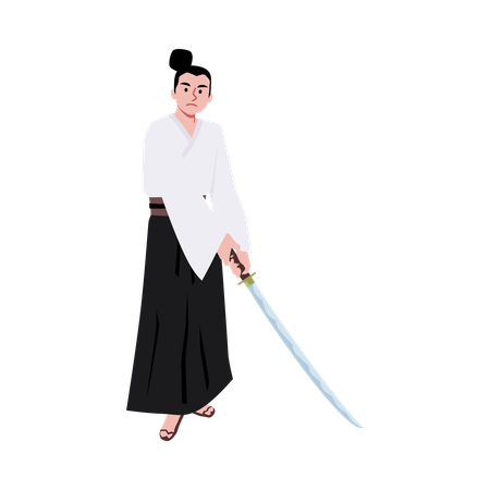 Guerrier samouraï avec une épée  Illustration