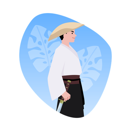Guerrier samouraï avec une épée  Illustration