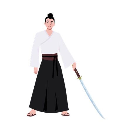 Guerrier samouraï avec une épée  Illustration