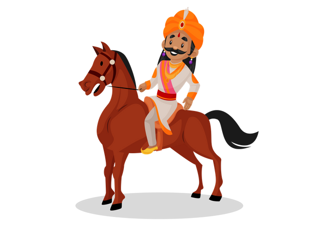 Samrat Ashok andando a cavalo  Ilustração