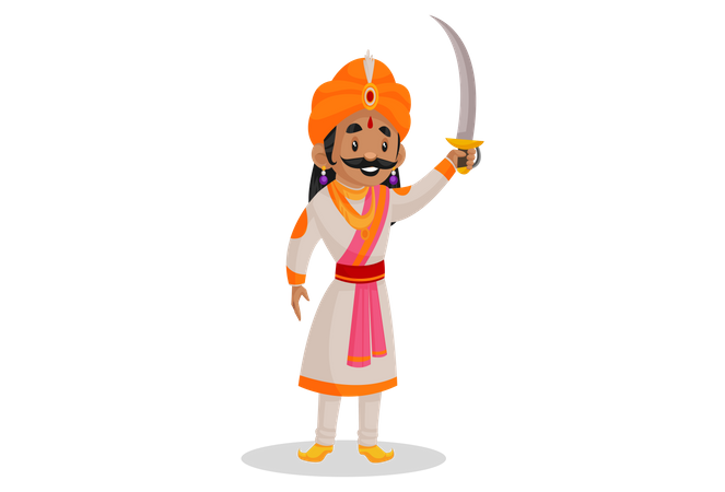 Samrat Ashok holding sword  Illustration