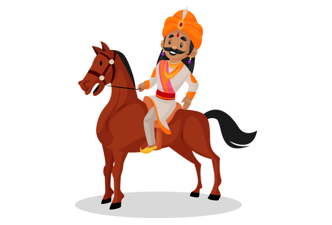 Samrat Ashok riding horse Illustration