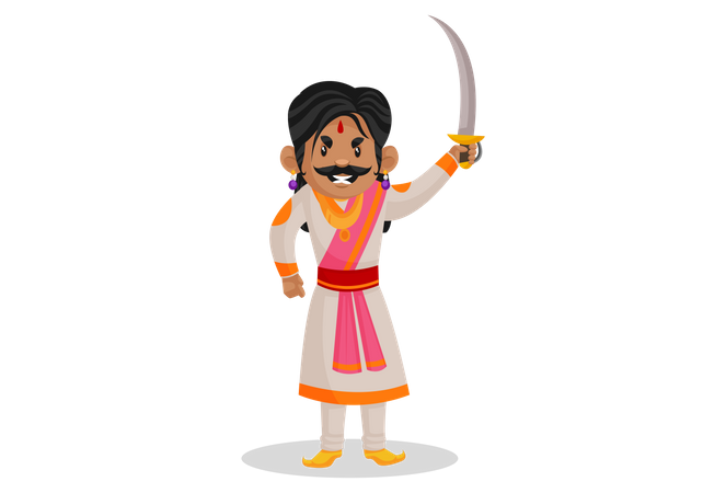 Samrat Ashok segurando a espada  Ilustração