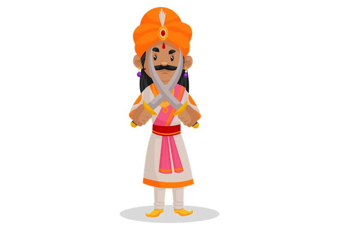 Samrat Ashok segurando duas espadas  Ilustração