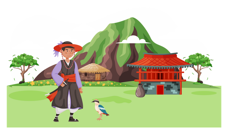 Samurai con ropa tradicional  Ilustración
