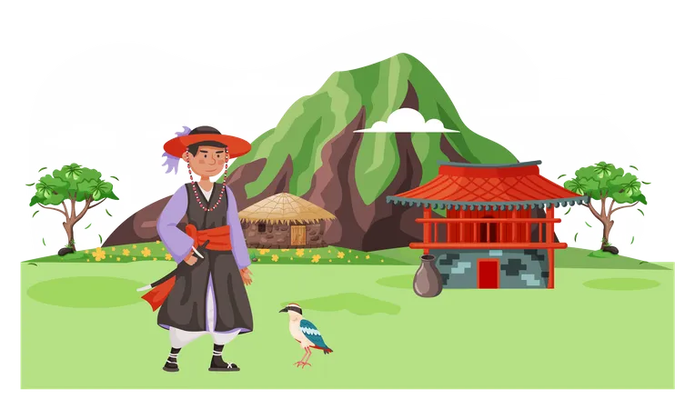 Samurai con ropa tradicional  Ilustración