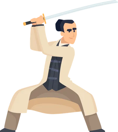 Samurai fighter with sword Illustration