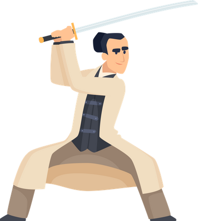 Samurai fighter with sword  Illustration