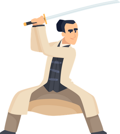Samurai-Kämpfer mit Schwert  Illustration