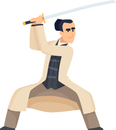 Lutador Samurai com espada  Ilustração