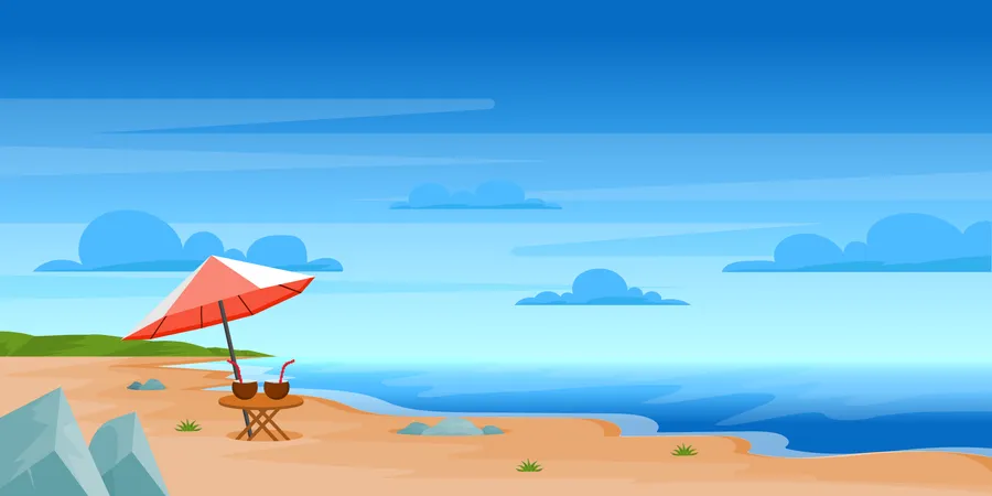 Sand Beach Background Sunshade With Coconut Drinks Illustration