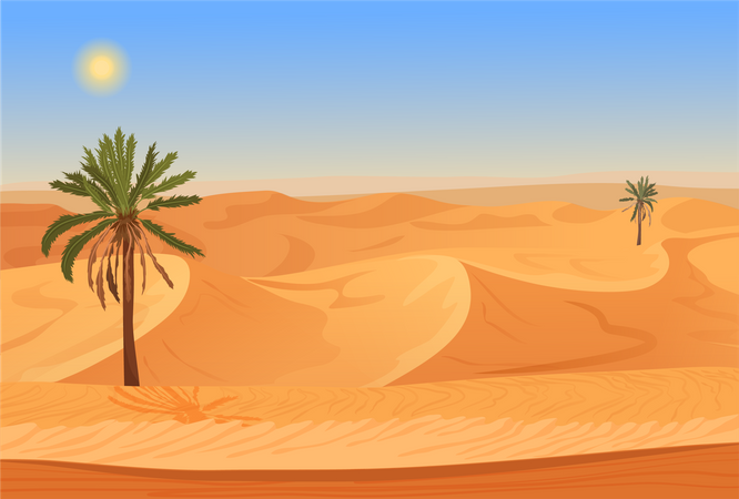 Sand Dunes At Desert  Illustration