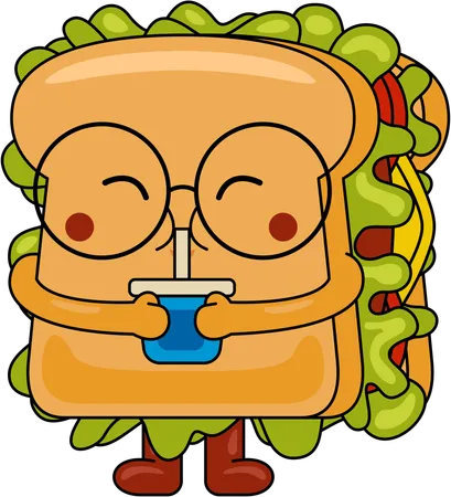 Sandwich Mascot Drinking Juice  Illustration