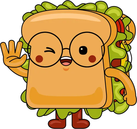 Sandwich Mascot Say Hi  Illustration