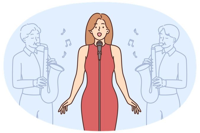 Sängerin singt auf der Bühne  Illustration