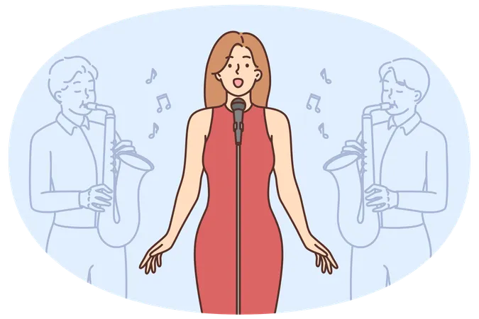 Sängerin singt auf der Bühne  Illustration