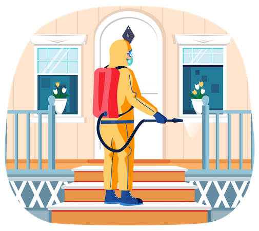 Sanitärarbeiter reinigt Veranda  Illustration