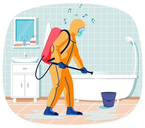 Sanitary inspection worker cleans bathtub  イラスト