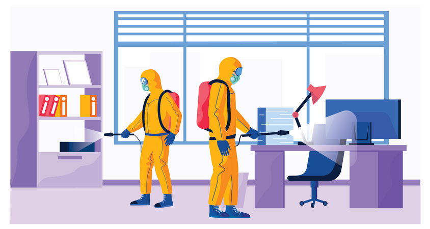 Sanitary inspection worker cleans office  Illustration