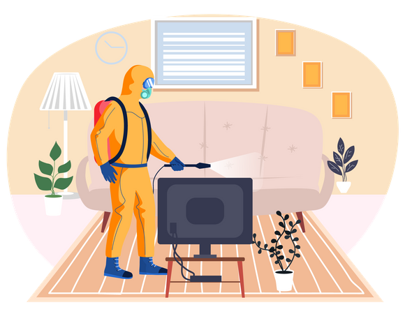 Sanitary inspection worker cleans tv Illustration