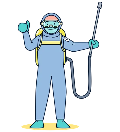 Sanitization worker wearing safety suit Illustration