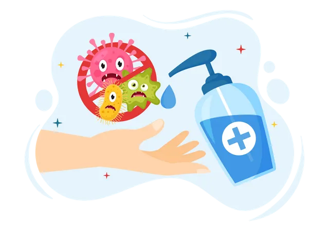 Antibacterial Illustration With Washing Hands Virus Infection And Microbes Bacterias Control In Hygiene Healthcare Flat Cartoon Hand Drawn Templates Illustration