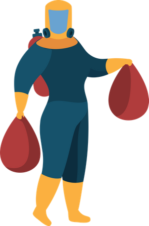 Sanitizing worker holding garbage bag  イラスト