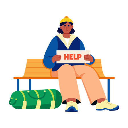 Sans-abri, pauvreté, mendicité, droits sans défense  Illustration