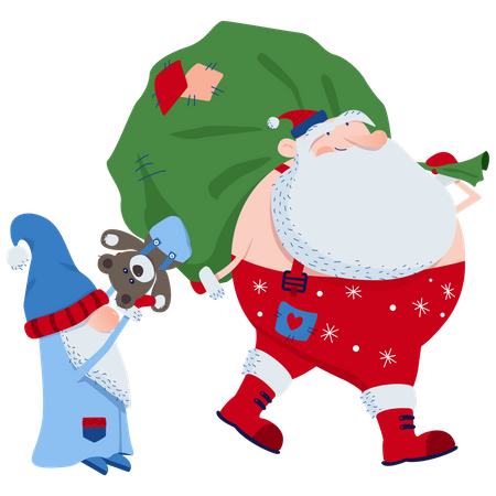 Santa and a bag of gifts  Illustration