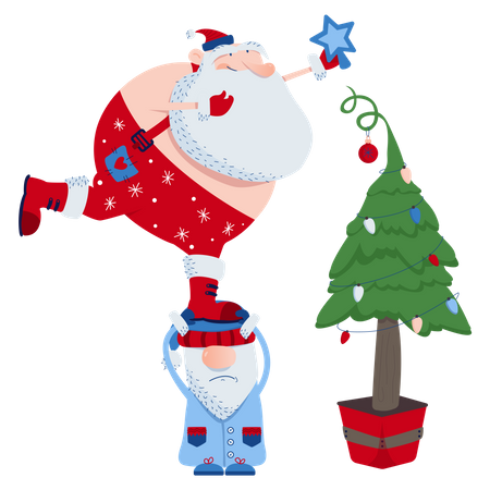 Santa and decorates the tree Illustration