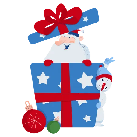 Santa Popping Out Of A Big Gift Illustration