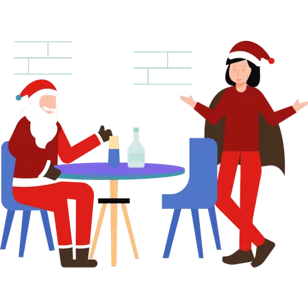 Santa And The Girl Are Sitting At The Table Illustration