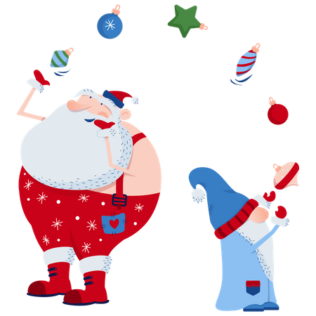 Santa and gnome juggle  Illustration
