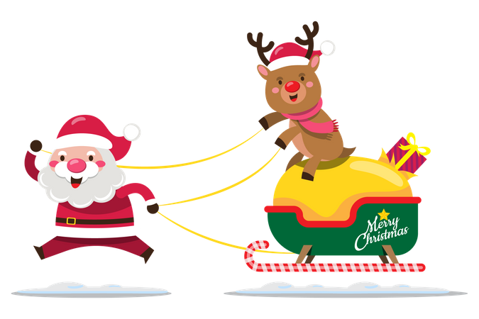 Santa and reindeer going to deliver gifts  Illustration