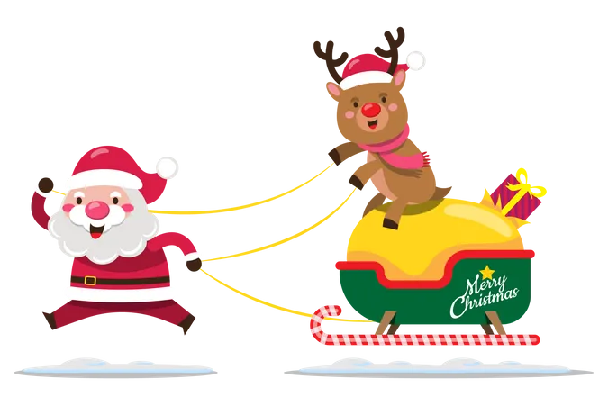 Santa and reindeer going to deliver gifts  Illustration