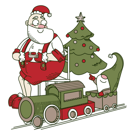 Santa and the train Illustration