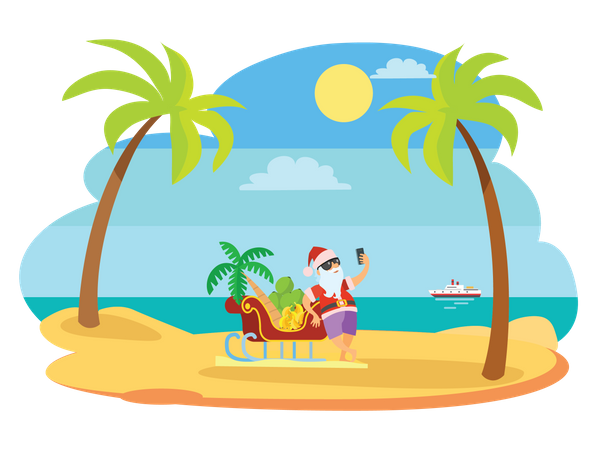 Santa At Beach Illustration
