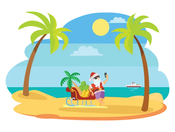 Santa At Beach  Illustration