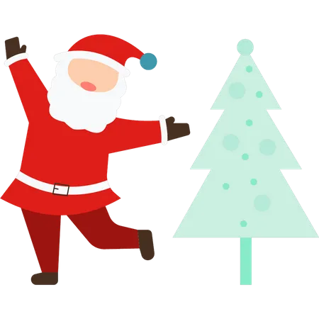 Santa bailando cerca del árbol de Navidad  Ilustración