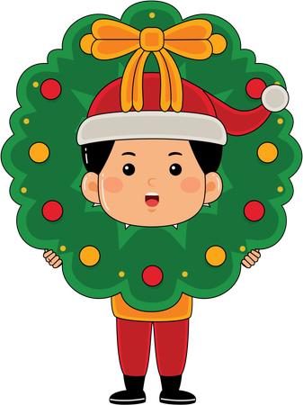 クリスマスリースを持つサンタの少年  イラスト