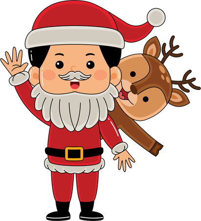 Santa boy holding reindeer on his back  Illustration